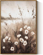 InSimSea Framed Wall Art for Living Room Landscape Canvas Wall Decor Meadow with Flowers Vintage Paintings Classical Wildflower Field Scene Boho Floral Pictures Decor for Bathroom Bedroom 16x24in