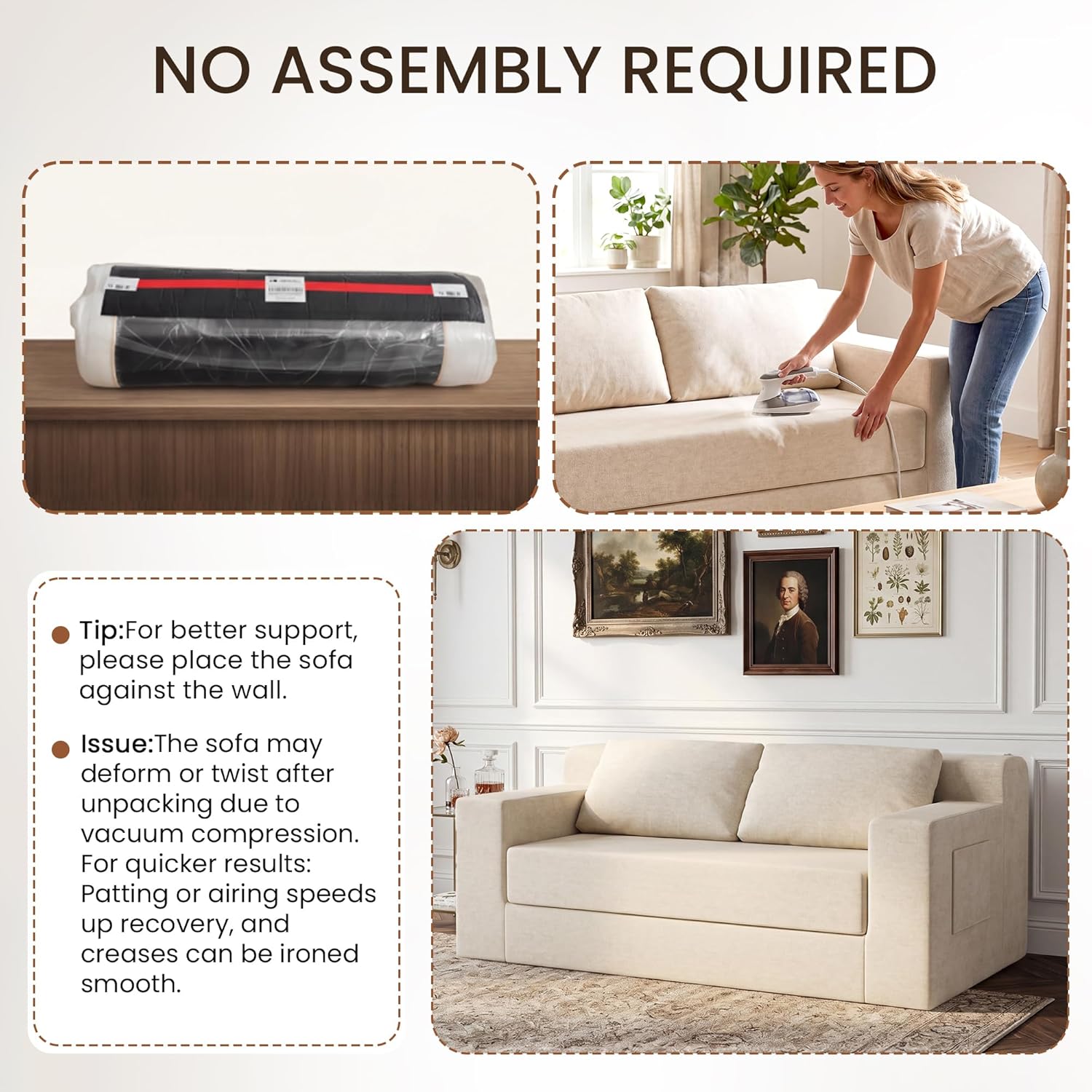 GRUSIGN 71" Loveseat Couch,Chenille Pullout Futon Couch,4 in 1 Folding 3 Seater Sofa Bed for Living Room, Cloud Couch with Storage Pocket & 2 Pillows,Beige