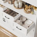 HITHOS 55“W Kitchen Pantry Cabinet, 76" Tall Hutch Storage Cabinet, White | Large Kitchen Pantry Storage Cabinet with Countertop, Modern Kitchen Hutch, Wood Coffee Bar with Drawers for Dining Room