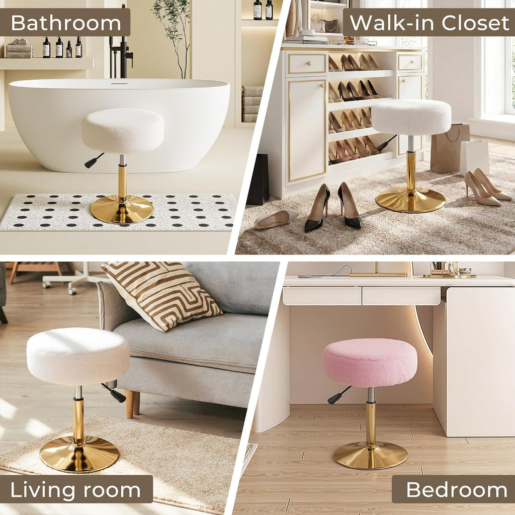 Vanity Chair Adjustable Vanity Stool for Vanity Swivel Vanity Stool Chair Ottoman Gold Base White
