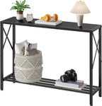 Tajsoon Console Table 41.8", 2 Tier Narrow Entryway Table with Shelves | Black Sofa Table with Stable X-Frame, Behind The Couch, for Entryway, Hallway, Entrance, Living Room, Foyer, Office, Black