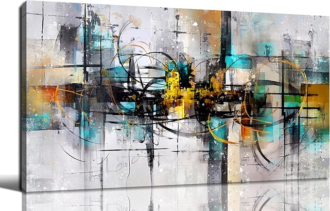 SIXTTART Abstract Wall Art for Living Room - Black and White Canvas Wall Art for Bedroom Ready to Hang Size 20" x 40"