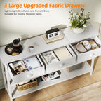 47" console table Set of 2 with 3 Drawers, Sofa Table for Behind Couch | Industrial Hallway Table with Open Wooden Shelves for Hallway, Entry Way, Living Room, Kitchen, Foyer, White
