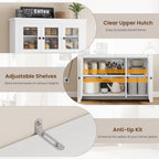 GarveeHome 66" Tall Pantry Cabinet with Power Outlet & LED Light, Kitchen Pantry Storage Cabinets with Countertop, Large Kitchen Hutch with Storage Drawers & Water Ripple Acrylic Panel Cabinet Door