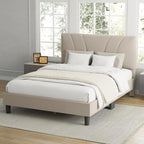 Avenco Queen Bed Frame, Upholstered Platform Queen Size Bed Frame with Adjustable Headboard, Easy Assembly, No Box Spring Needed, Beige