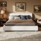Merax King Size Boucle Upholstered Platform Bed Frame with Headboard,Modern Soft Fabric for Bedroom with Wood Slats Support for Bedroom