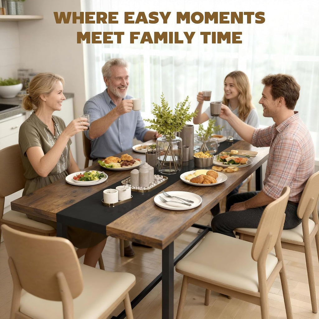 HOMCOM Industrial Dining Table for 8 People, 70.9" Long Rectangular Kitchen Table with Large Tabletop and Steel Legs for Dining Room, Rustic Brown