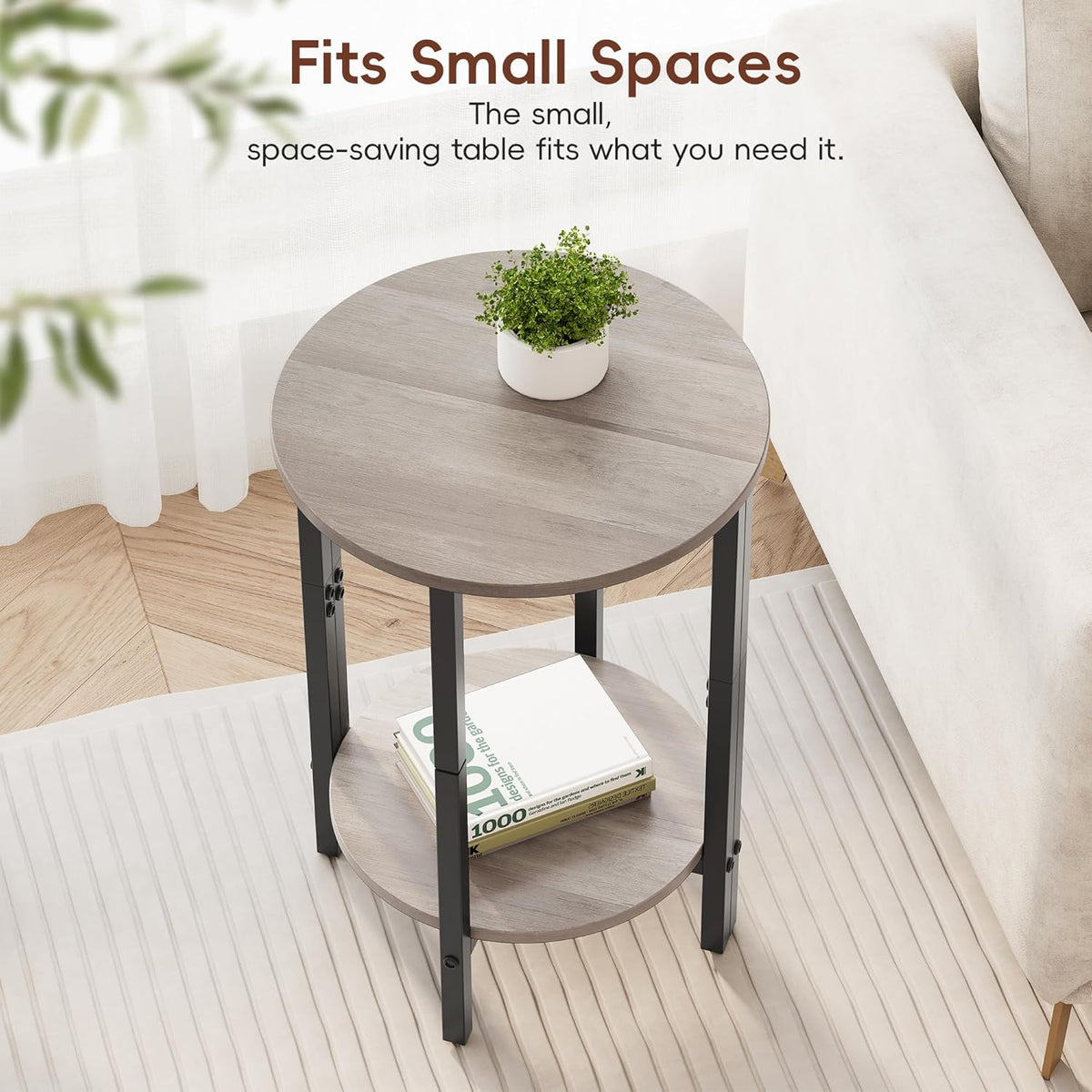 Vagusicc Side Tables Small End Tables, Set of 2 Half Round Side Table for Living Room, 2 Tier Couch Side Table, Small Round Coffee Table Accent Table, Thin Sofa Table Narrow Entryway Table, Grey