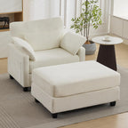 WUTUTUEE 57.5" Oversized Chaise Lounge with Ottoman Indoor, White Reading Chair with Ottoman & Sofa Bed, Chenille Upholstered Comfy Sleeper Chair for Living Room, Bedroom, Office