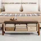 47'' Modern Storage Ottoman Benches with Walnut Wood Legs Ottoman Bench with 22 Gallons Storage Space Fabric Upholstered Seating End of Bed Bench for Bedroom for Livingroom Brown