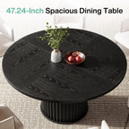 Tribesigns 47.24" Black Round Dining Table for 4-6 People | Modern Fluted MDF + Metal Base Kitchen Table, Sturdy Circle Dining Room Furniture, Easy Assembly, Black