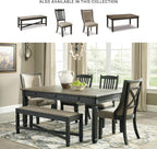 Signature Design by Ashley Tyler Creek Farmhouse Upholstered Dining Room Bench with Tapered Legs, Heavy Woven Fabric, Wood, 19.5" High Seat, Black & Gray