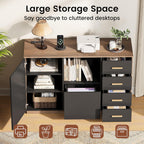 ModernMate 5 Drawer File Cabinet with Charging Station, Storage Cabinet with Door & Adjustable Shelves, Printer Stand with Open Shelf for Home Office, Fits A4/Letter Size, Black Walnut
