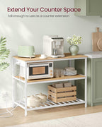 VASAGLE Kitchen Island with 3 Shelves, Storage Cabinet, Steel Structure | Kitchen Shelf with Large Wooden Worktop, 47.2 Inches Width, Golden Oak and Matte White, BARNET Collection UKKI101Y01