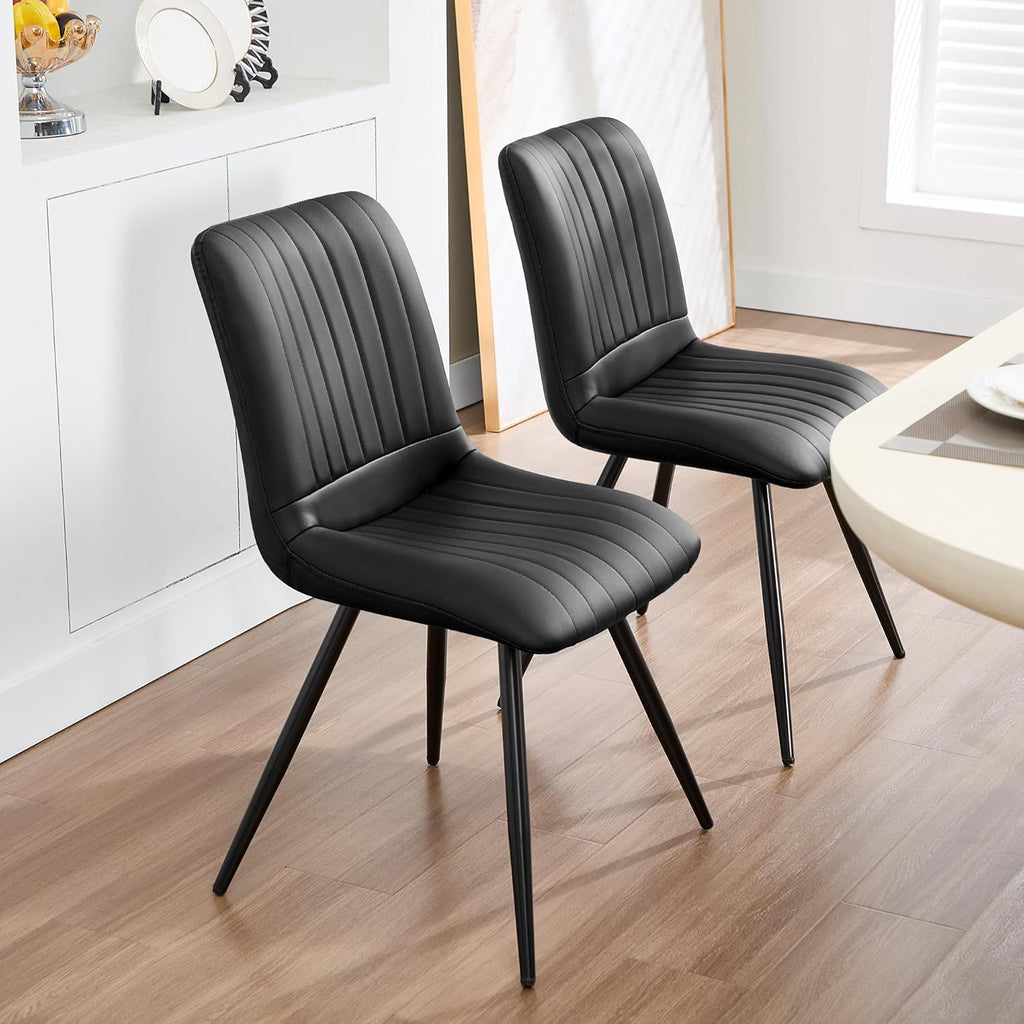 Dining Chairs Set of 4, Modern Dining Chairs with Thick Cushions, PU Leather Upholstered Kitchen Dining Room Chairs with Metal Legs for Dining Living Room (Black)