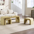LZAREAL 3-Piece Nesting Woven Rope Coffee Table Set, 47" Boho Waterfall Living Room Table with 2 Stools Underneath, Modern Coastal Center Table Tea Table, Natural