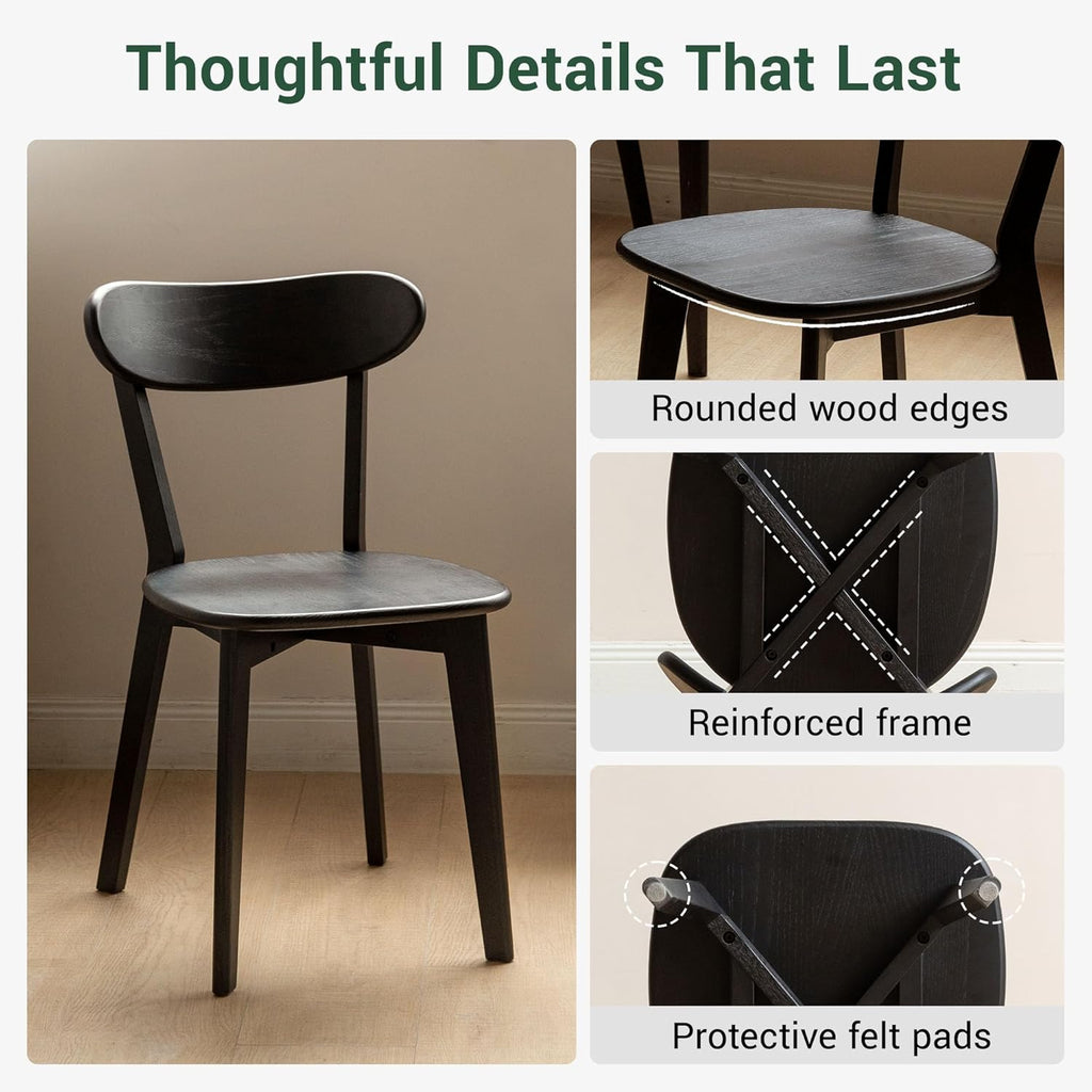 Dining Chairs, Kitchen Chairs, 100% Oak Solid Wood Modern Chair with Curved Backrest Kitchen & Dining Room Chairs Modern Chair for Living Room (Black, 6 Pack)