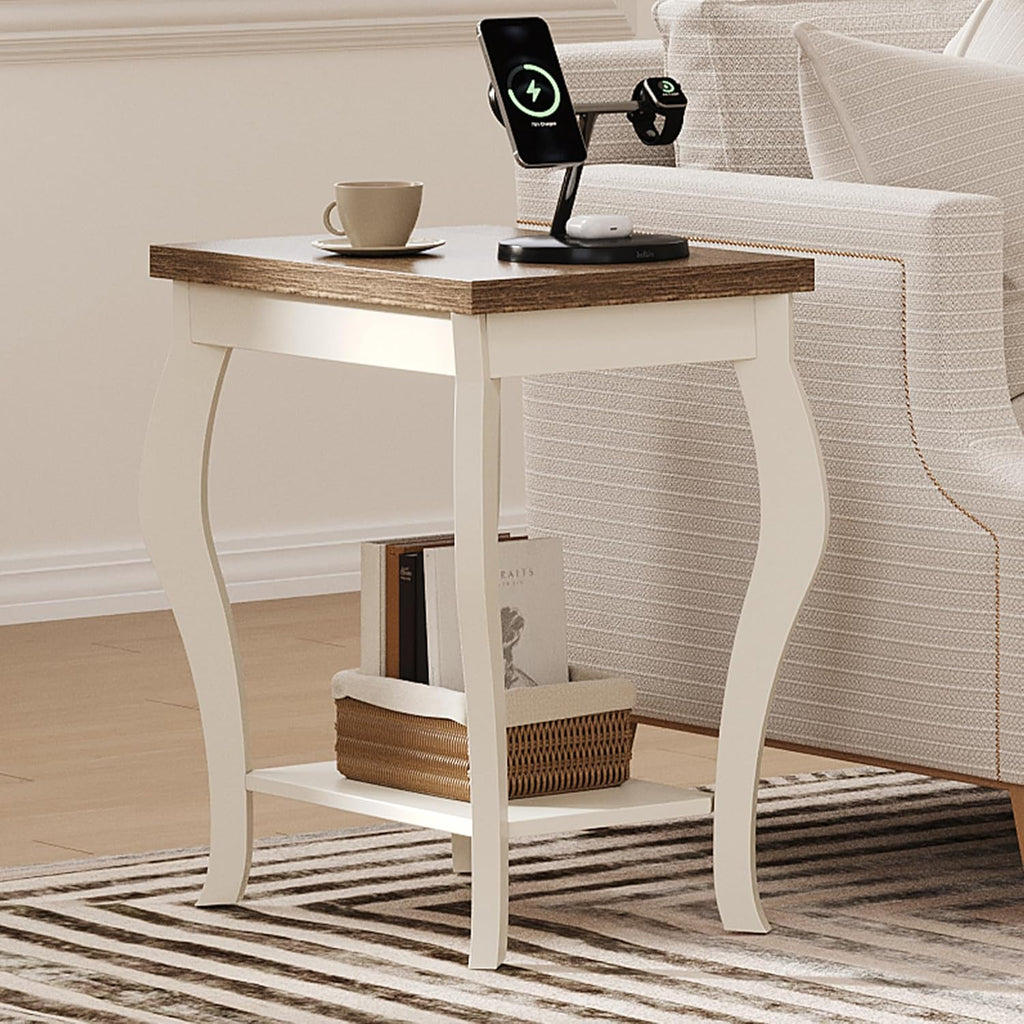 ChooChoo End Tables Living Room, Side Tables Living Room with Curved Legs and Storage Shelf, Small End Tables for Small Spaces, Soft White