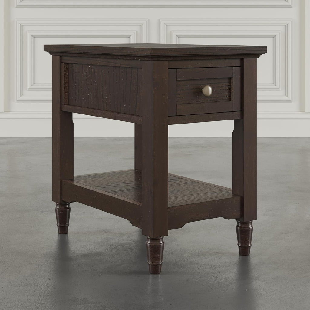 Brentwood Modern Transitional Chairside End Table with Drawer and Storage Shelf,Dark Brown