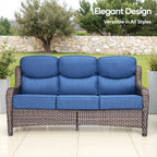 Swivel Patio Chairs sofa Set of 4 with 6" Thick Cushion - Wicker Outdoor Swivel Rocker Patio Chair ,Sofa/Glass coffee table, High Back Comfortable Outdoor Glider Chairs - Brown Wicker | Blue Cushions