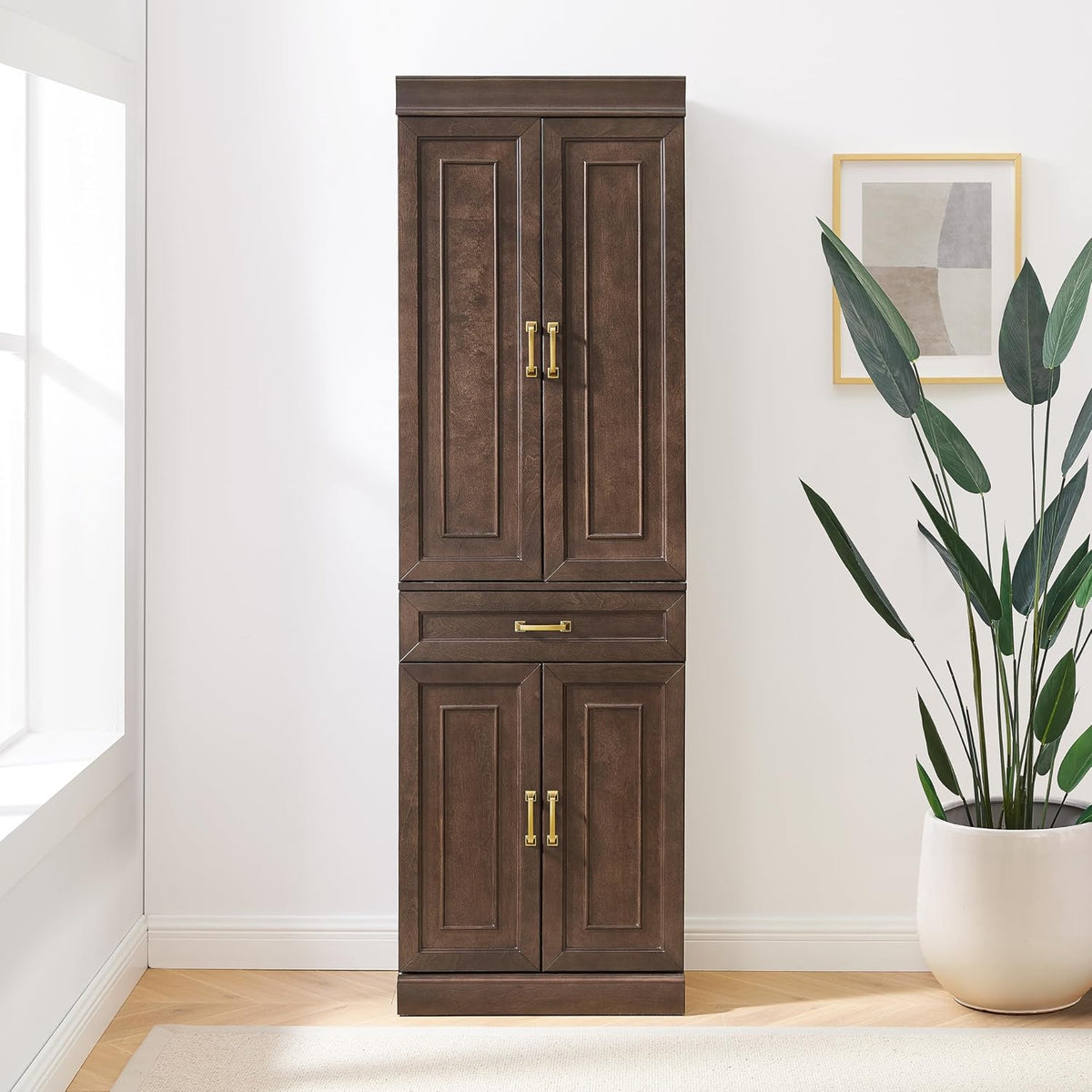 Crosley Furniture Stanton Pantry Storage Cabinet with Shelves, Kitchen, Dining, or Laundry Room, Coffee
