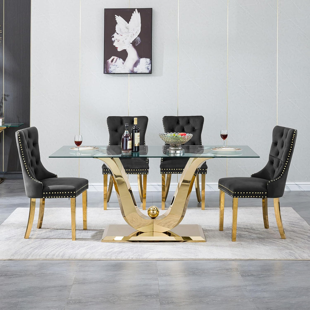 HomVent 70'' Glass Dining Table Set for 4, Modern Rectangle Kitchen Table Set for 4, Glass Dinner Table and Chairs Set for 4 for Living Room,Kitchen
