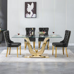 HomVent 70'' Glass Dining Table Set for 4, Modern Rectangle Kitchen Table Set for 4, Glass Dinner Table and Chairs Set for 4 for Living Room,Kitchen