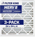 Filter King 24x24x4 Air Filter | 3-PACK | MERV 8 HVAC Pleated A/C Furnace Filters | MADE IN USA | Actual Size: 23.38 x 23.38 x 3.75"