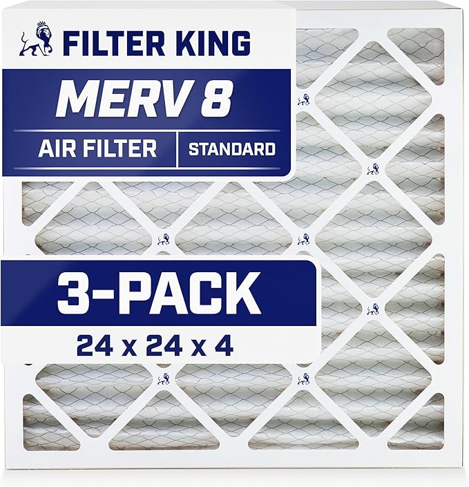 Filter King 24x24x4 Air Filter | 3-PACK | MERV 8 HVAC Pleated A/C Furnace Filters | MADE IN USA | Actual Size: 23.38 x 23.38 x 3.75"