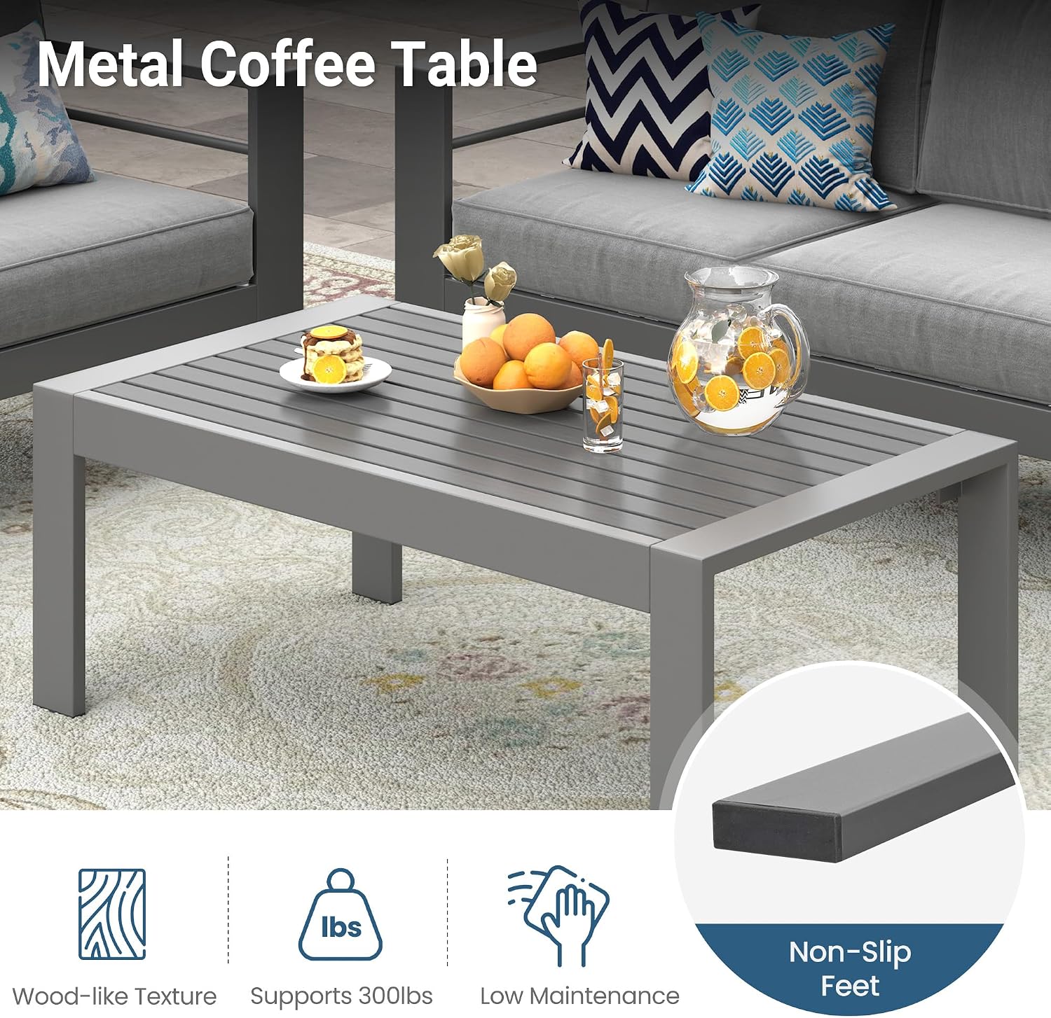 Wisteria Lane Metal Patio Furniture Sofa, All-Weather Outdoor Couch with Upgraded Cushions, Weather-Resistant Heavy Duty Modern Outdoor 2 Seats Sofa for Garden, Balcony, Deck, Backyard, Dark Grey