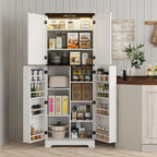 HOMCOM 64" Kitchen Pantry Cabinet with LED Motion Sensor Light, Farmhouse Tall Storage Cabinet with Adjustable Shelves, Cupboard for Living Room, Dining Room, White