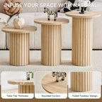 Round Nesting Coffee Table Set of 3 Mid Century Modern Wood Round Coffee Tables with Flexible Small Boho Circle End Table for Space Saving Living Room Comedor Home Office Bedroom(Natural)
