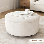 30 Inch Round Storage Ottoman,Modern Tufted Ottomans,Circular Coffee Table with Removable Top,Upholstered Large Ottoman with Storage Footrest Stool for Bedroom Living Room (White)
