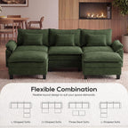 URRED Oversized Modular Sectional Sofa，Solid Green：122" U Shaped | Modern Comfy Cloud Couch with Movable Ottoman and Pillow, Deep Seat Couches for Living Room, Bedroom or Apartment