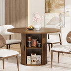 Garvee 47 Inch Round Dining Table for 4, Kitchen Table Dinner Table with 2-Layer Storage Shelf and Wood Slide Door for Home Dining Room Living Room