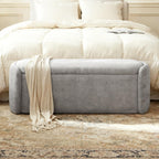 VKNOW 46" Oval Storage Ottoman Bench, Upholstered End of Bed Bench Ottomans Bench Foot Rest, Sherpa Storage Bench for Bedroom, Living Room and Hallway, Light Grey