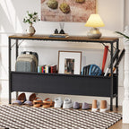 Asgolion Narrow Console Table, 47.2" Long Entryway Table with Storage Basket, Hallway Table, Mordern Industrial Sofa Tables for Living Room, Bedroom, Foyer, Office, Anti-tip Kit, Rustic Brown