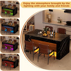 63" Modern Imitation Marble Stripes Kitchen Dining Table, Black Island Table with Grille Design and LED Lights for 4-6 People, Large Imitation Marble Dining Table for Home Kitchen Living Room.