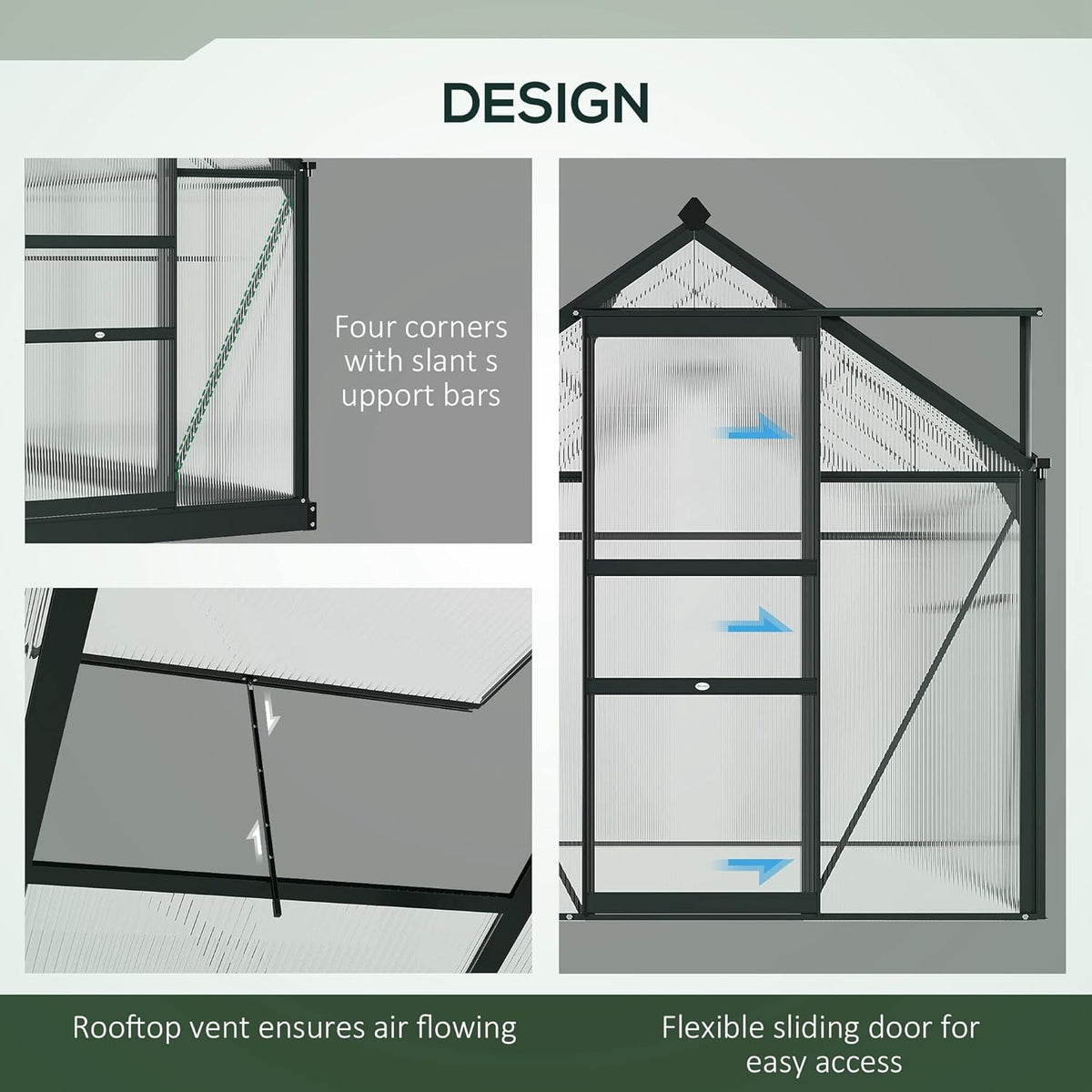 Outsunny 6' x 6' Greenhouse for Outdoors, Polycarbonate Greenhouse with Rain Gutter and Roof Vent, Aluminum Walk-in Green Houses for Outside for Patio Backyard Garden, Gray