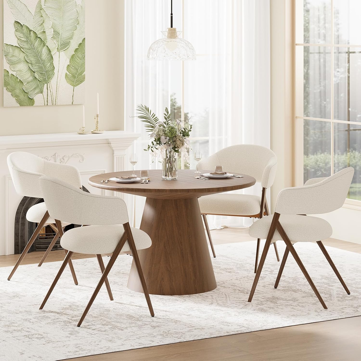 COLAMY Dining Chairs Set of 4, Modern Upholstered Dining Room Kitchen Chairs with Iron Legs, Open Back and Padded Seat, for Living Room/Restaurant/Cafe, Beige