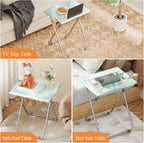 TV Trays Table Set of 2 Portable Folding TV Tray Table TV Dinner Tray with Sturdy MDF, Small Folding Tables with Phone & Tablet Slot, No Assembly Required, 15 x 18.9 x 25.6 in (Sea Blue Marble, 2Pcs)