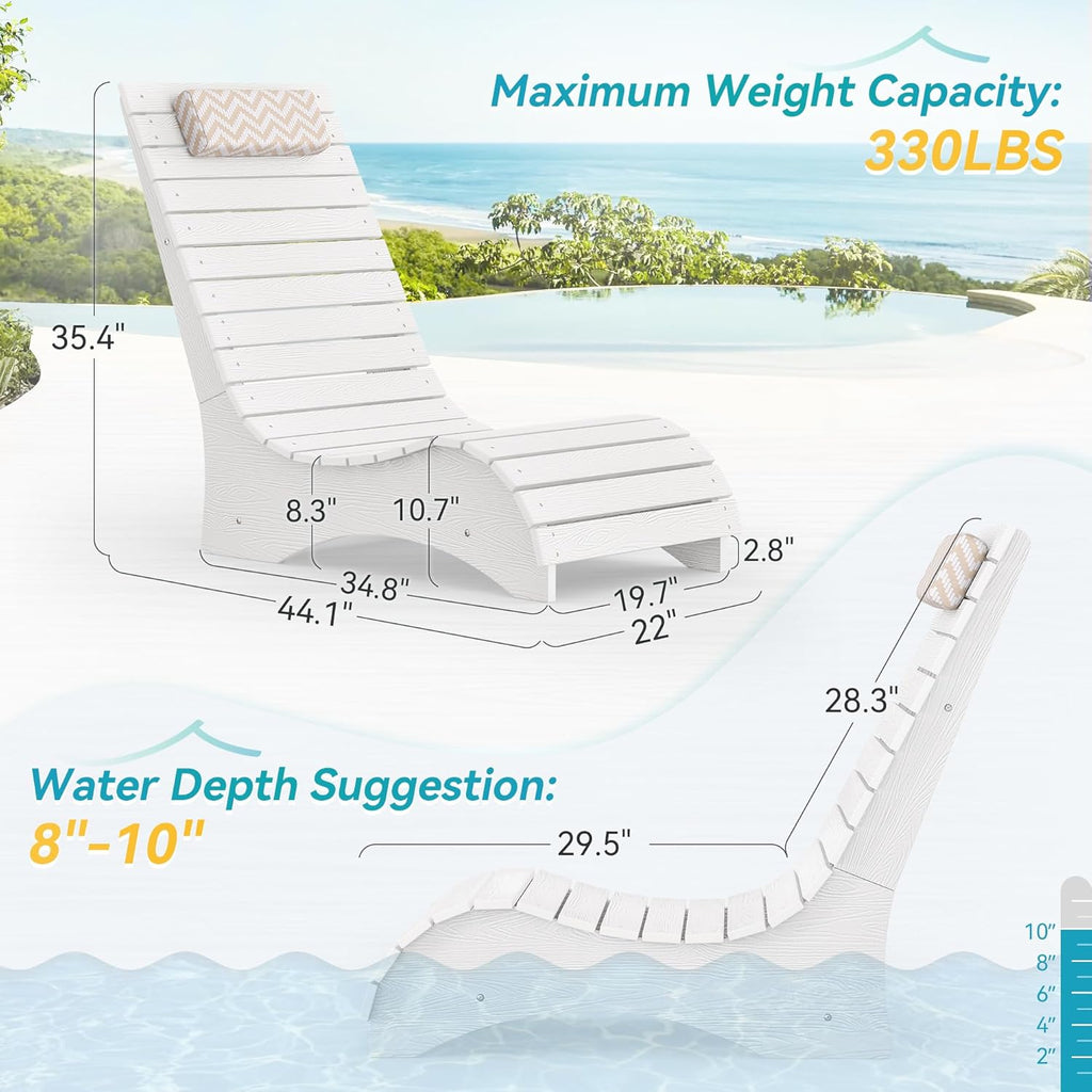 HDPS Pool Lounge Chairs Set of 2, Use in Pools Lounge Chairs up to 10-Inches of Water, Chaise Chairs with Headrest, Lounge Chair Outdoor, Fade-Resistant Pool Lounger for Deck