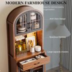 Arched Kitchen Pantry Cabinet, Kitchen Hutch Storage Cabinet with Countertop and Charging Station, Tall Coffee Bar Cabinet with Storage, Dining Room Kitchen Hutch Cabinet with Storage