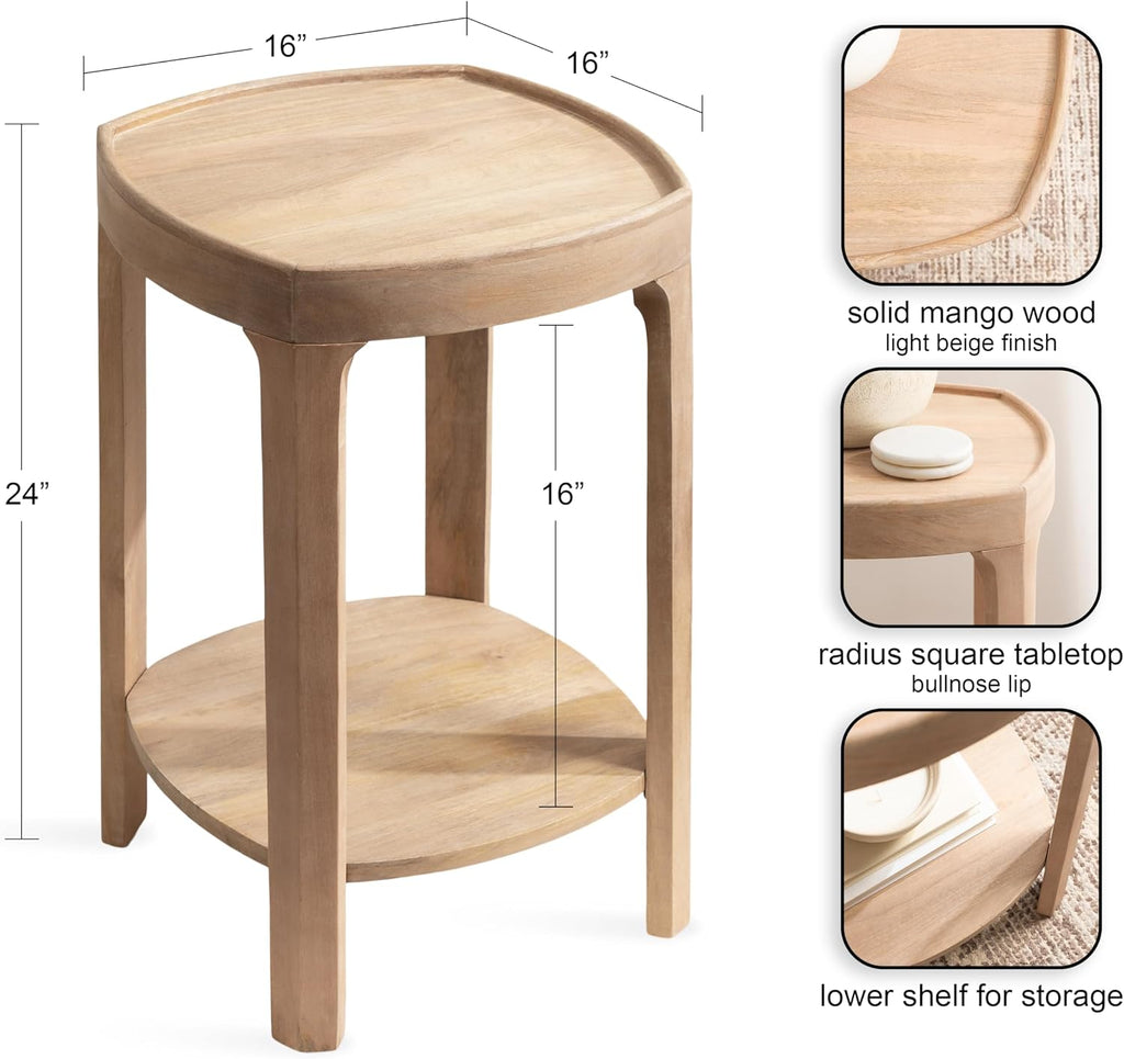 Kate and Laurel Tierney Modern Square Wood Side Table, 16 x 16 x 24, Light Natural, Transitional Decorative Two-Tier End Table for Use as a Bedroom Nightstand or Living Room Plant Stand