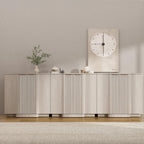 Brafab Buffet Cabinet, 110" Modern Farmhouse Accent Sideboard Cabinet with 8 Doors, Wood Fluted Credenza for Living Room and Kitchen, White
