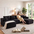 118" U-Shaped Sectional Couches for Living Room - Black | Modular Sectional Sofa with Chaise and Ottoman, High-Density 30D Memory Foam Cloud Couch, No-Assembly (Left Facing Chaise)
