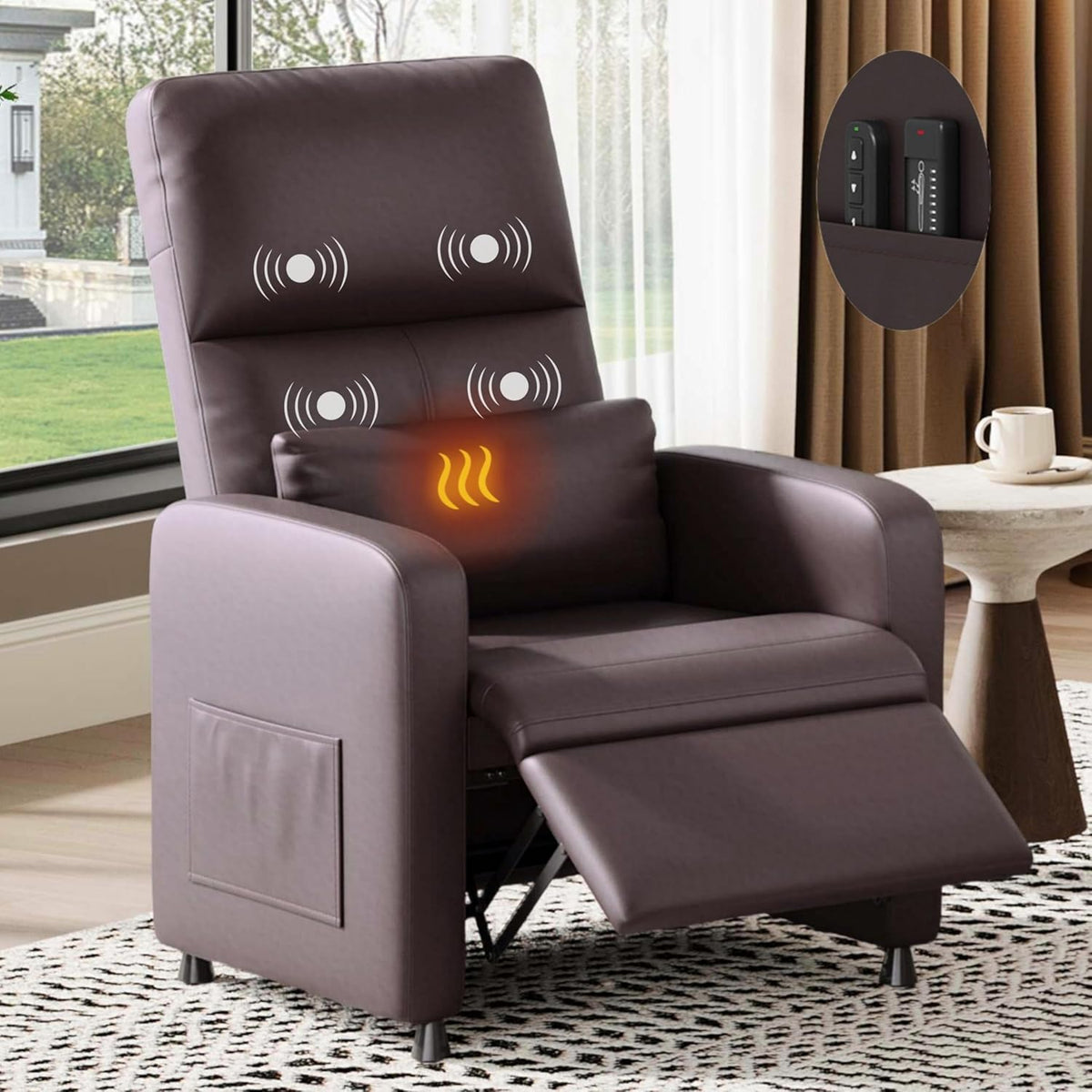 GarveeHome Power Recliner Chair - Heat and Massage, Adjustable Electric Recliner Ergonomic PU Leather Single Sofa, Tall Back, Padded Seat, Home Theater Seating for Living Room