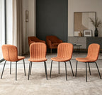 Set of 4 Dining Kitchen Mid-Century Modern Chairs with Metal Legs and PU Leather Cushion for Dining Room, Living Room, Brown