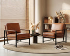 Yaheetech Mid-Century Modern Accent Chairs Set of 2, Light Brown | Oversized Faux Leather Chair with Soft Cushion, Ergonomic 105° Back, Reading Chair for Living Room, Bedroom and Waiting Room