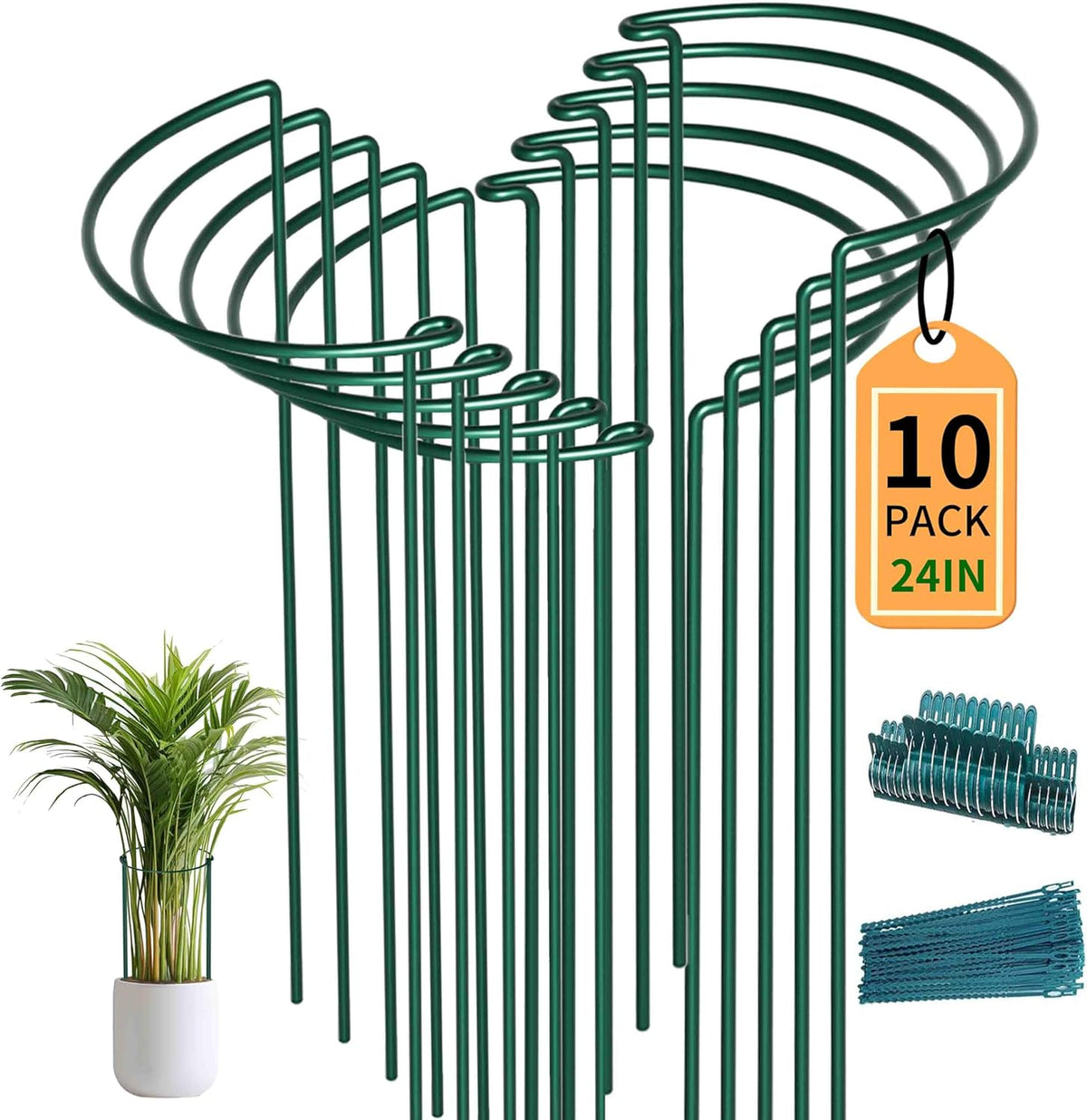 TCBWFY 10 Pack Garden Supports for Plants Metal 10" Wide x 24" High Interlock Half Round Garden Plant Support Ring Border Support Plant Support Ring Cage for Rose Flowers Vine Tomato